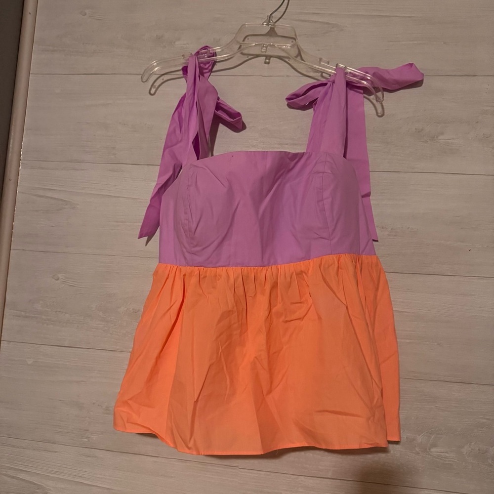 Lilly Pulitzer Anlee Cotton Crop Top Purple Orange Colorblock Tie Strap Sz 14
